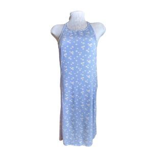 American Eagle Blue & White Floral Halter Backless Midi Shift Dress Size L
